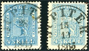 8 I,II. To 4 skill, begge anert med et rettvendt skipsstempel "Jupiter" i 1865.