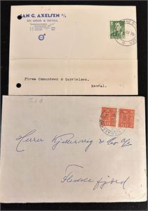 Brev og kort stemplet "KRISTIANSAND-STAVANGER". Kortet med arkivhull