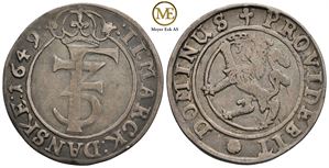 2 mark 1649 Frederik III. Kv.1/1+