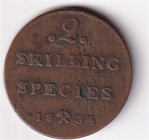 2 skilling 1834 - sjelden