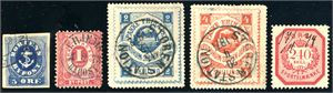 Noen norske bypostmerker, fraktmerker, stempelmerker etc. på 3 ark.