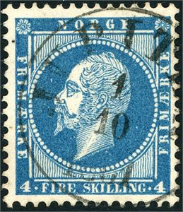 4. 4 skilling Oscar, annullert med dampskipsstempel "Jupiter 1.10.1861".