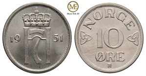 10 øre 1951 Haakon VII. Kv.0