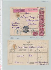 FØLGEBREV - TIL DANMARK Verdipakke "KRISTIANIA 1920" med toldangivelse