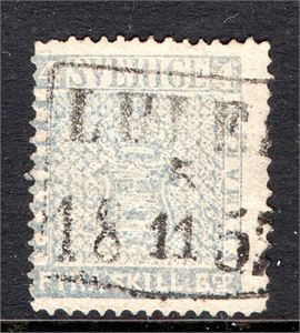 F2 j2  gråultramarin stämplad med fyrkantsstämpel LULEÅ 5.11.1857.  Prövningsbevis L. Nielsen, "äkta och