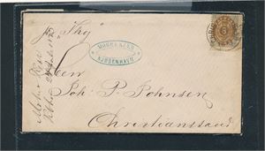 DANMARK - BREV Sørgebrev med 8sk tofarget stemplet "CHRISTIANSSAND 23-5-1873" til Christianssand. Påskrift "pr Thy". Merket med feil, utrop 350 kroner på en annen auksjon