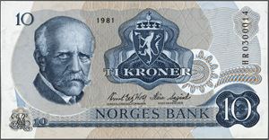 10 kroner 1981, serie HR 0300014. Erstatningsseddel. 0 *