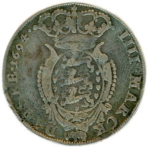 Denmark, Glückstadt. 1 krone 1694. Liten skade kl 7 på reversen. 1