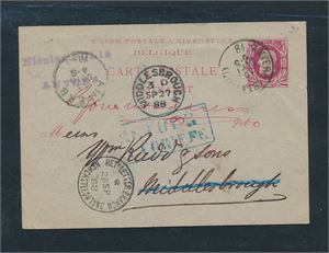 BELGIA-HELSAK 10c stemplet "ANVERS (STATION) 10 SEPT 18" til England. Returnert etter 3 måneder