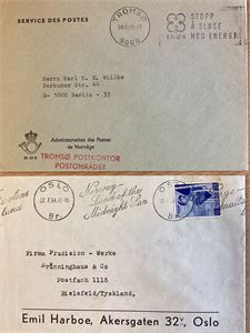 Samling TMS-brev ca 1500 stk Mange pene brev med gode TMS og flotte reklamekonvolutter, samt andre vanligere saker.  En fin lot på ca 5 kg.