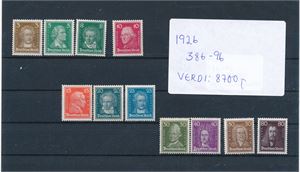 REICH xx Mi 385-97, berømte personer 1926. Kun en nyanse (€ 1200)