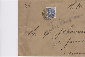 NK 103 20ø ph. På bankobrev  st SENJEN-TROMSØ POSTEKSP. A 12-VIII-16  påf. Med blyant  "Fra Vanshams" bak transit st. og lakksegl  VANGSHAMN