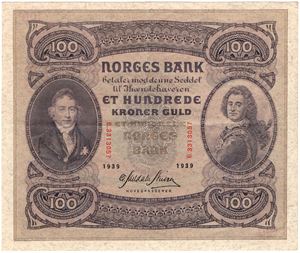 100 kroner 1939 B.3313057. Kv.1/1+
