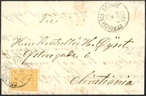 6. 2 skill på komplett lite brev, stemplet "Christiania Bypost 20.6.1867".