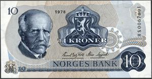 10 kroner 1978, serie HS 0067891. Erstatningsseddel. 0