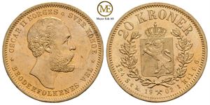 20 kroner 1902 Oscar II. Kv.0/01
