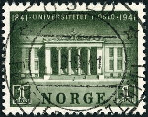 260. Universitet, rettvendt fullstemplet "Oslo Førstedagsstempel 2.9.41".