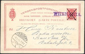 BK 5b. DWI. 2 c Stationary card cancelled with ink-cross and date 15.12,1900 together wit a a private ship mark "Rhenania".