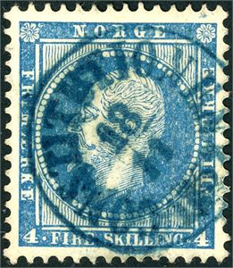 4. 4 skilling Oscar, anert med skipsstempel "Constitutionen 18.11.1857" i blått.