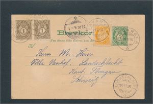 Nk 49 I x2 og 56 på oppfrankert helsak stemplet "STAVANGER 18 IV 94" til Sveits.