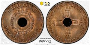 1 krone 1925 PCGS MS65, nydelig patina