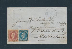 Nk 4 og 5 på brev til København stemplet "SANDØSUND 16-4-1861". Ankomst 18-4-1861