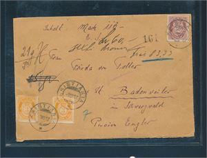 Nk 75 x2 og 108 på bancobrev stemplet "KRISTIANIA 9 VII 17" til Badenweiler, Tyskland. Innhold 110 Mark