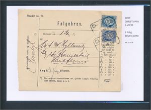 FØLGEBREV "CHRISTIANIA 1899" til uleselig sted, men pakka er utlevert til Gunnar Haugestøyl