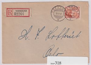 Hjelpestempel Vormsund 11-8-47 på rekbrev med NK 367,