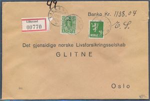 Lillesand 7 VII 35 på pent banco brev med Nk 110 og 141. Sent til Oslo