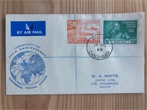 FDC fra Zanzibar i 1949 + 1 klipp også st. 1.dag