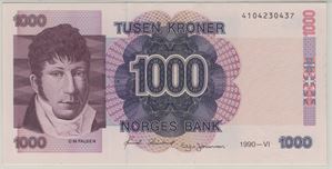 1000 kroner 1990 VI utg. Kv.0