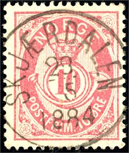 38 xX. 10 øre Posthorn 1883, rettvendt fullstemplet "Skjærdalen 28.5.1884".