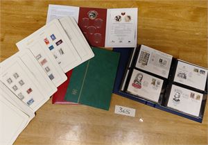 Norsk materiale som ikke fikk plass andre steder inkl 1 album FDC 80-90-tallet, et par dublettbøker, noen løse albumark med ubrukte merker +. Vekt 5,3 kilo