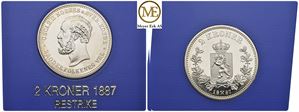 2 kroner 1887 restrike i sølv. Proof