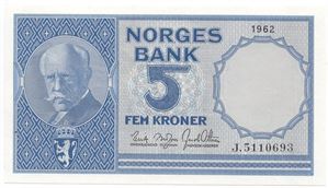5 kroner 1962 J.5110693. Kv.0