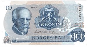 10 kroner 1972 QZ. Erstatningsseddel. Kv.0
