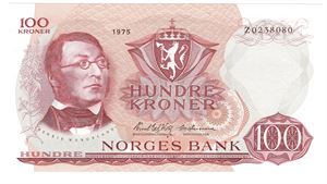 100 kroner 1975 Z.0238080. Erstatningsseddel. Kv.0