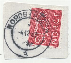 Hjelpestempel NORDBYHAGEN (AK) HJ-IIA -4 12 69 på klipp med NK 605.