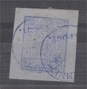 Drammen bypost nr 27 (pihl) stemplet med enringsstempel DRAMMEN BYPOST udatert i blått.  Attest NF: "Frimerke og stempel er ekte"
