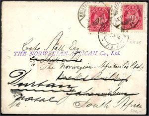 76,77. Boerkrigen. Tre konvolutter og en kort, alle sendt i fra Norge til Sør-Afrika i perioden 1897/1903. Fra pent brev til godt medtatt.