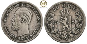 50 øre/15 Sk. 1875 Oscar II. Kv.1