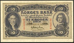 10 kroner 1943, serie D.5325159. 01