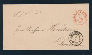 Ufrankert brev stemplet "CHRISTIANIA BYPOST 3-8-1860" i rødt, sidestemplet "CHRISTIANIA 4-8-1860"