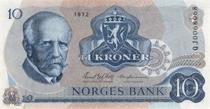 10 kroner 1972 QJ erstatningssedler i serie. Kv.01-0/01