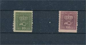SVERIGE x Facit 158 40öre olivengrønn type I og 162 60 öre rødlilla uten vannmerke type I