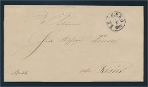 Betalt prefrimbrev med svart "KRAGERØ 20-2-1849". Vanskelig!