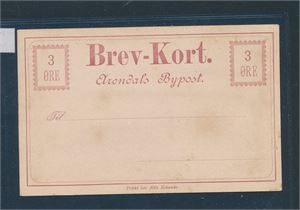 BYPOST - ARENDAL Ubrukt 3øres brev-kort