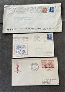 Brev Polish Spitsbergen Expedition stemplet "OSLO 1958", brev med NORWEX maskinstempel og FDC Nk 414 i par stemplet "HVITTINGFOSS"