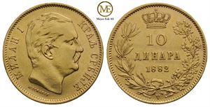 10 dinar 1882 Milan I. Kv.01